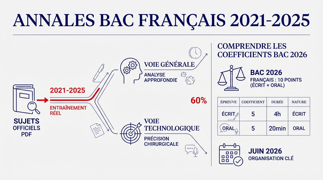 Annales du bac de français et coefficients 2026