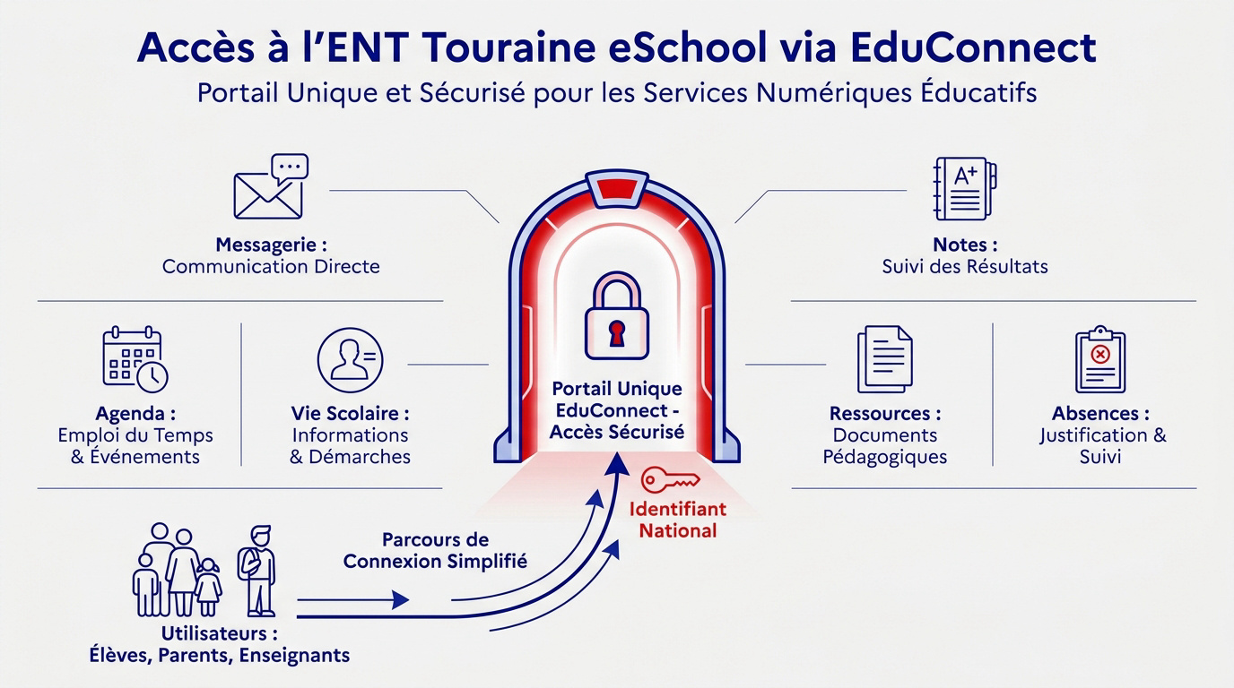 Interface de connexion EduConnect pour l'ENT Touraine eSchool