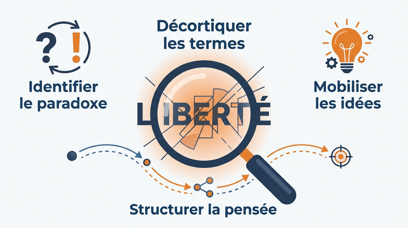 Schéma d'analyse d'un sujet de dissertation de philosophie avec définitions et problématique