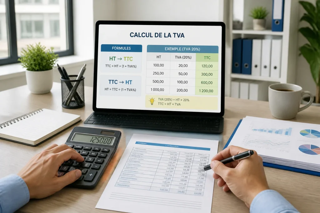 Calcul de tva sur un bureau moderne