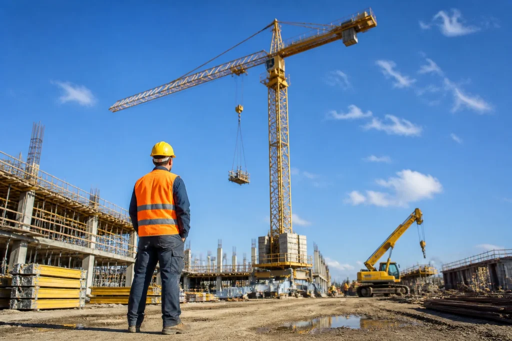 Chantier moderne sous un ciel bleu