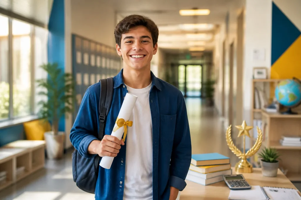 Jeune etudiant fier avec son diplome
