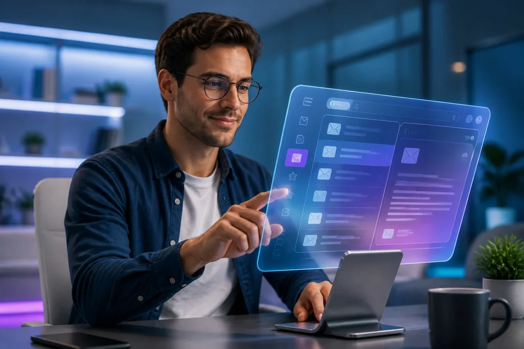 Interaction futuriste avec un ecran holographique