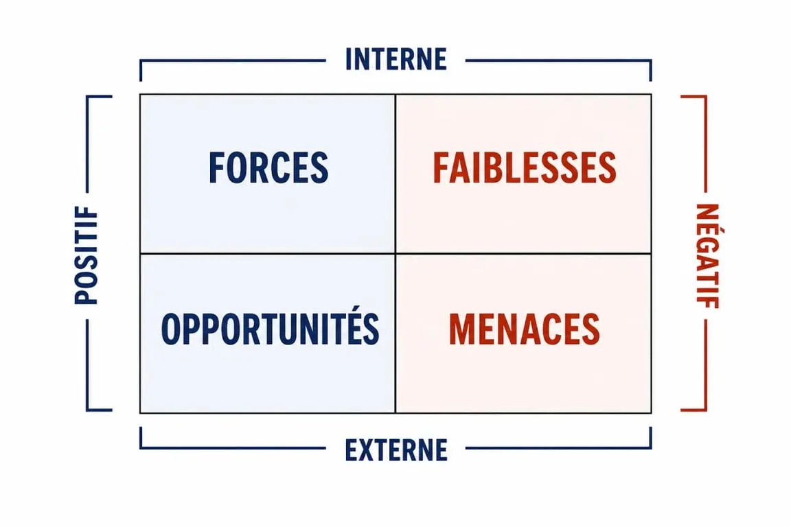Matrice SWOT en 4 cases expliquant le swot