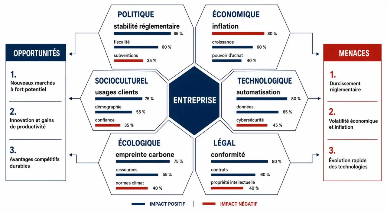 Analyse pestel : matrice des six facteurs autour d’une entreprise