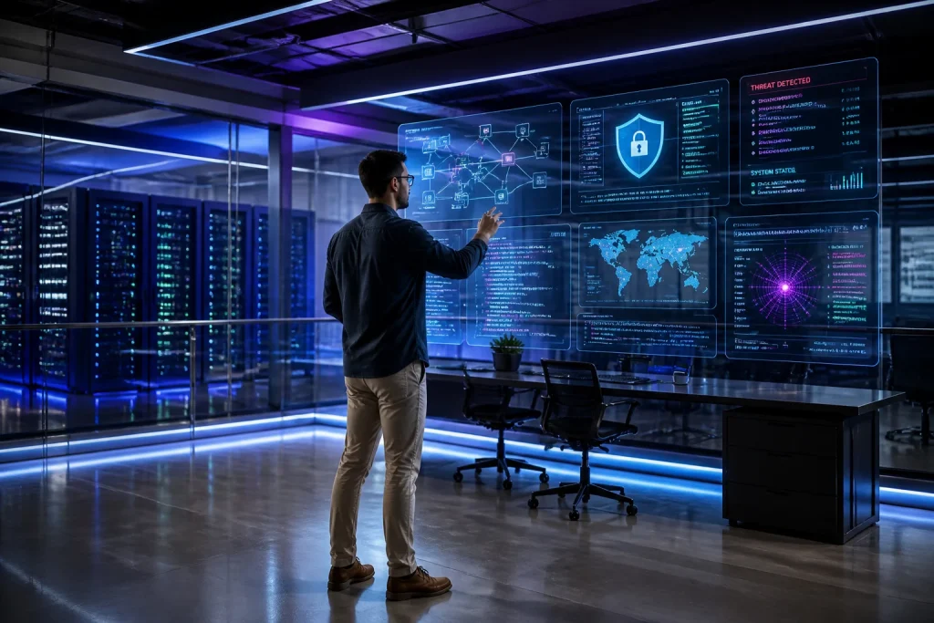 Expert en cybersecurite dans un centre de donnees